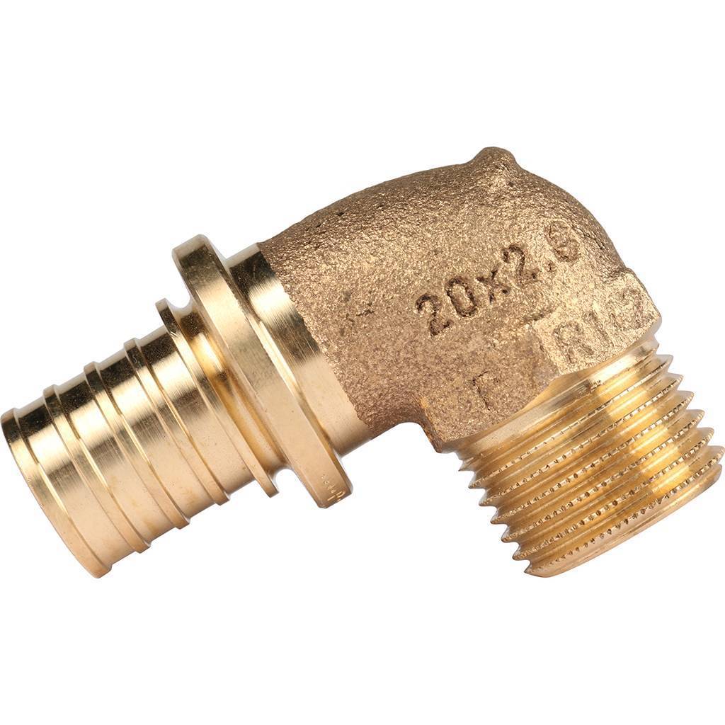 Угольник-переходник РЕХАУ RAUTITAN с наружной резьбой 20-R 1/2 RX+ для труб из сшитого полиэтилена аксиальный, 14563481001