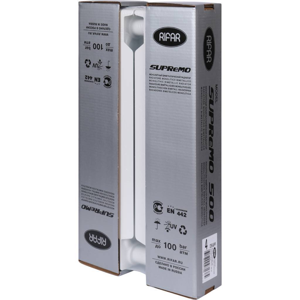 Радиатор биметаллический RIFAR SUPReMO 500 4 секции боковое подключение (белый RAL 9016), 4RS50-4