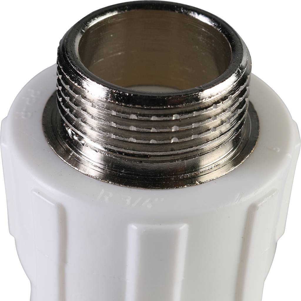 Муфта комбинированная Политэк 25х3/4 наруж. резьба для полипропиленовых труб под сварку (цвет белый)
