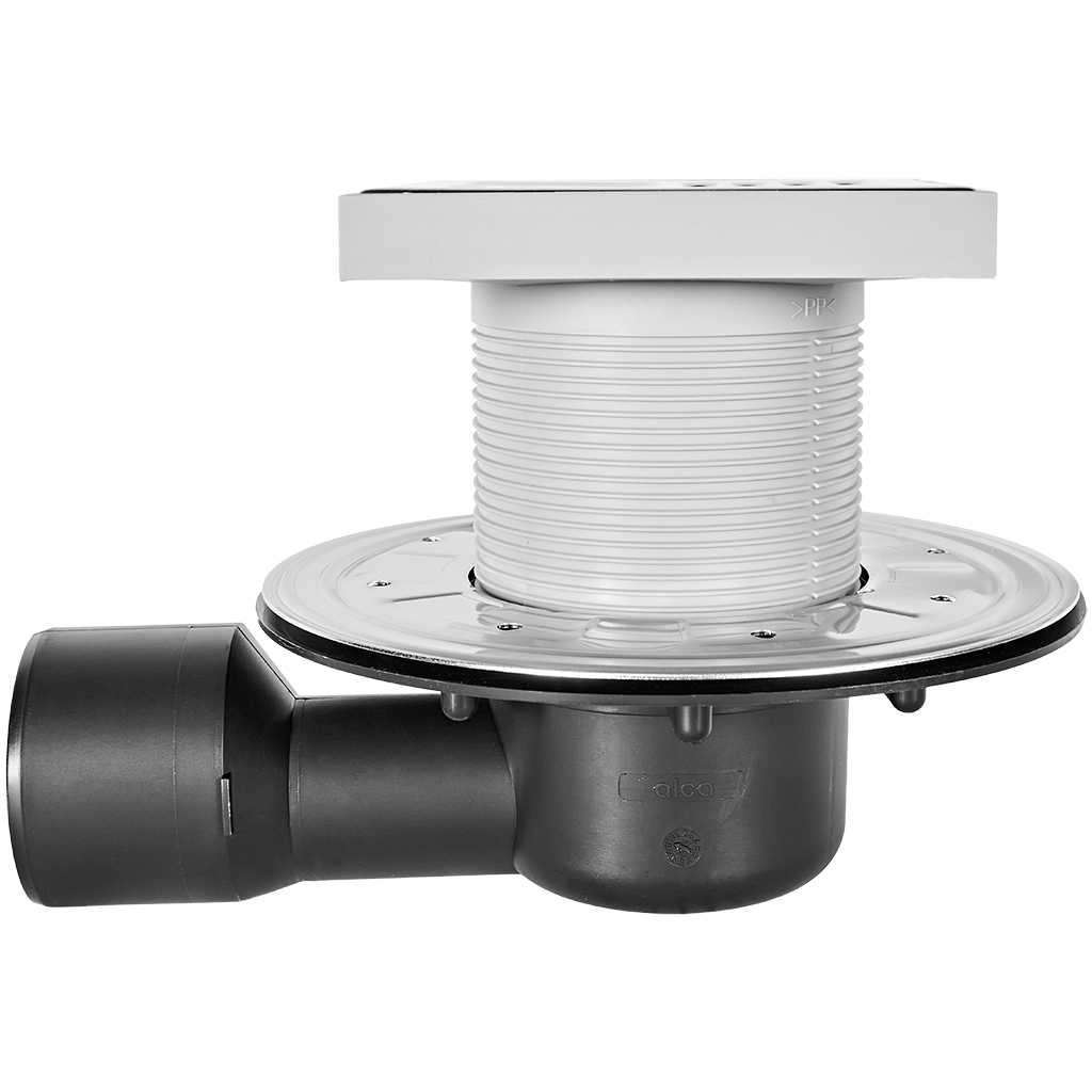 Сливной трап AlcaPlast 105x105/50/75 мм боковой сток, решетка из нержавеющей стали, фланец из нержавеющей стали, воротник изоляции 2–го уровня, гидрозатвор сухой и мокрый, APV3444
