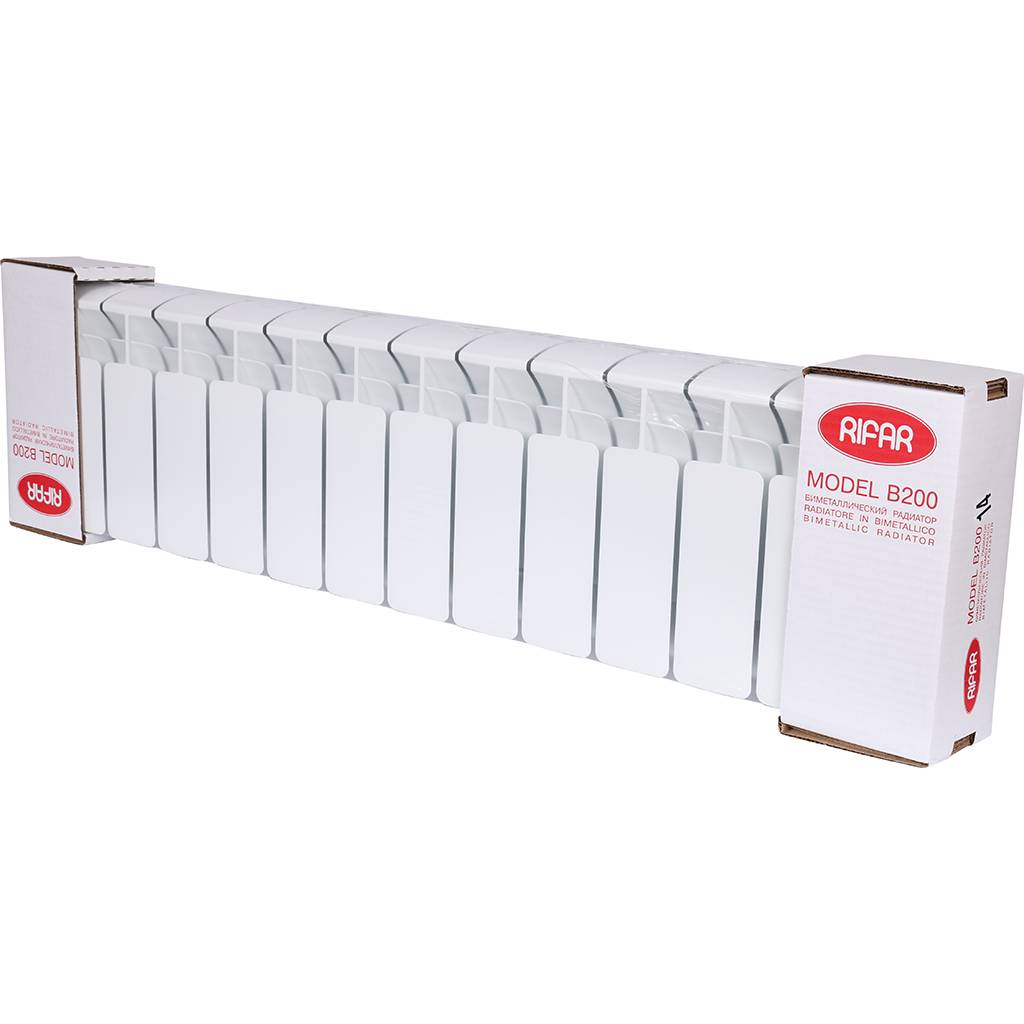 Радиатор биметаллический RIFAR BASE 200 14 секций боковое подключение (белый RAL 9016), 1RB20-14
