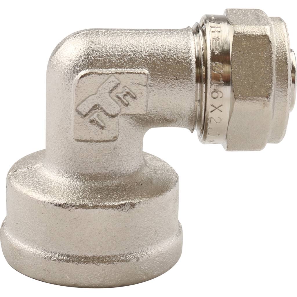 Угольник TIEMME с внутренней резьбой (16х2.0х3/4) для металлопластиковых труб винтовой, 1600061