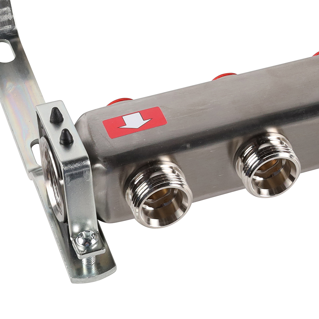 Коллектор из нержавеющей стали без расходомеров ROMMER, с клапаном вып. воздуха и сливом 7 выходов