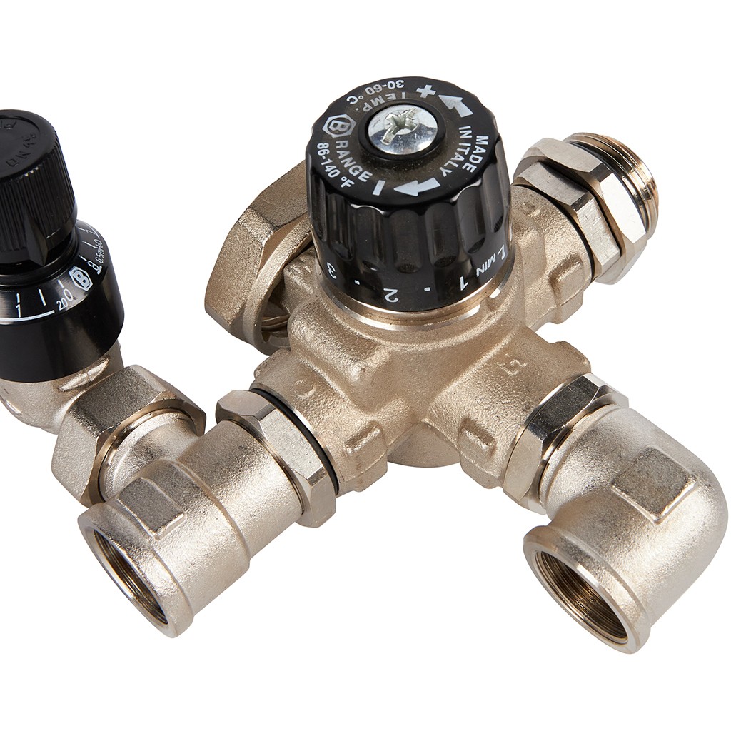 Насосно-смесительный узел STOUT SDG-0120 с термостатическим клапаном и байпасом, без насоса