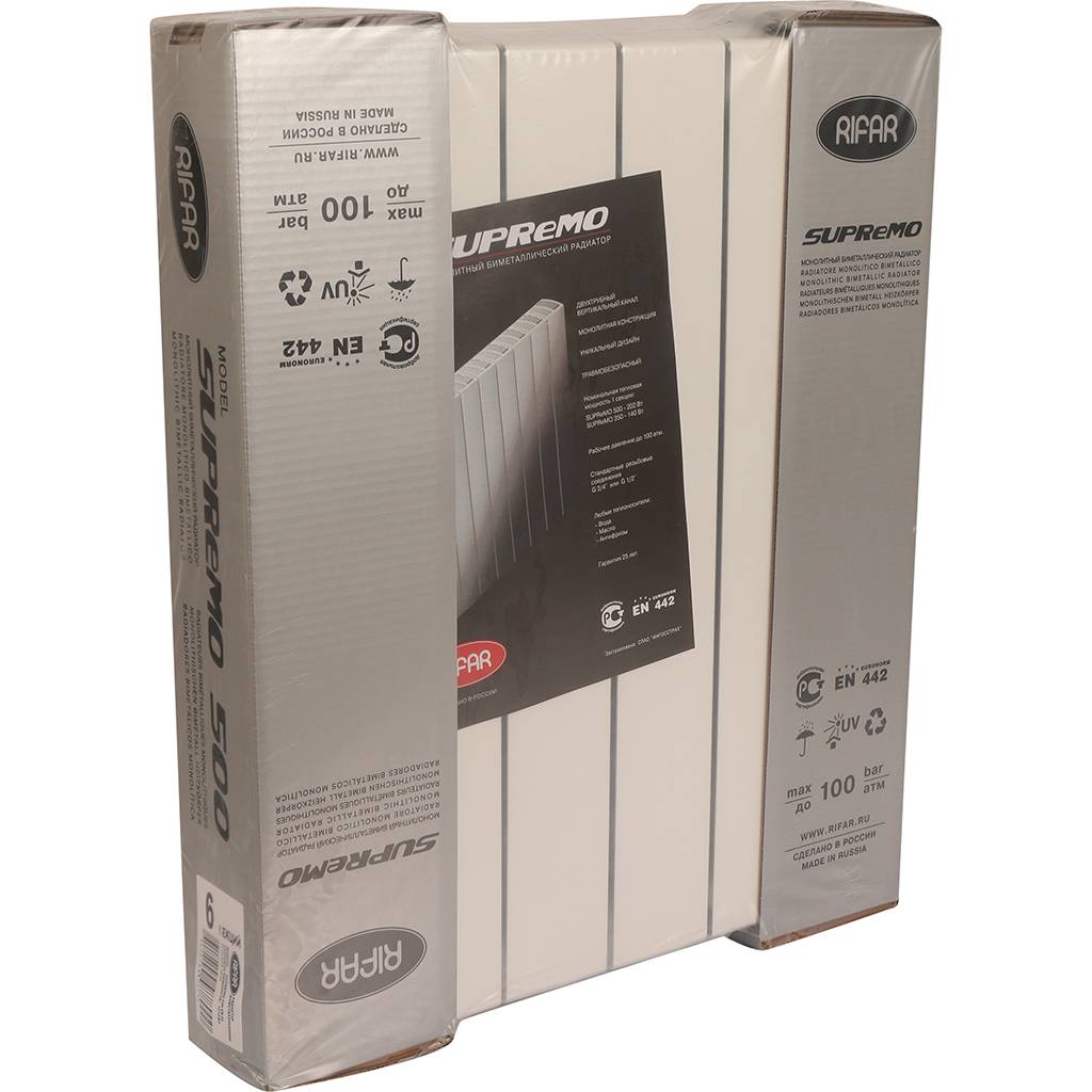 Радиатор биметаллический RIFAR SUPReMO VENTIL 500 SVR 6 секций нижнее правое подключение (белый RAL 9016), 4RS50.VR-6