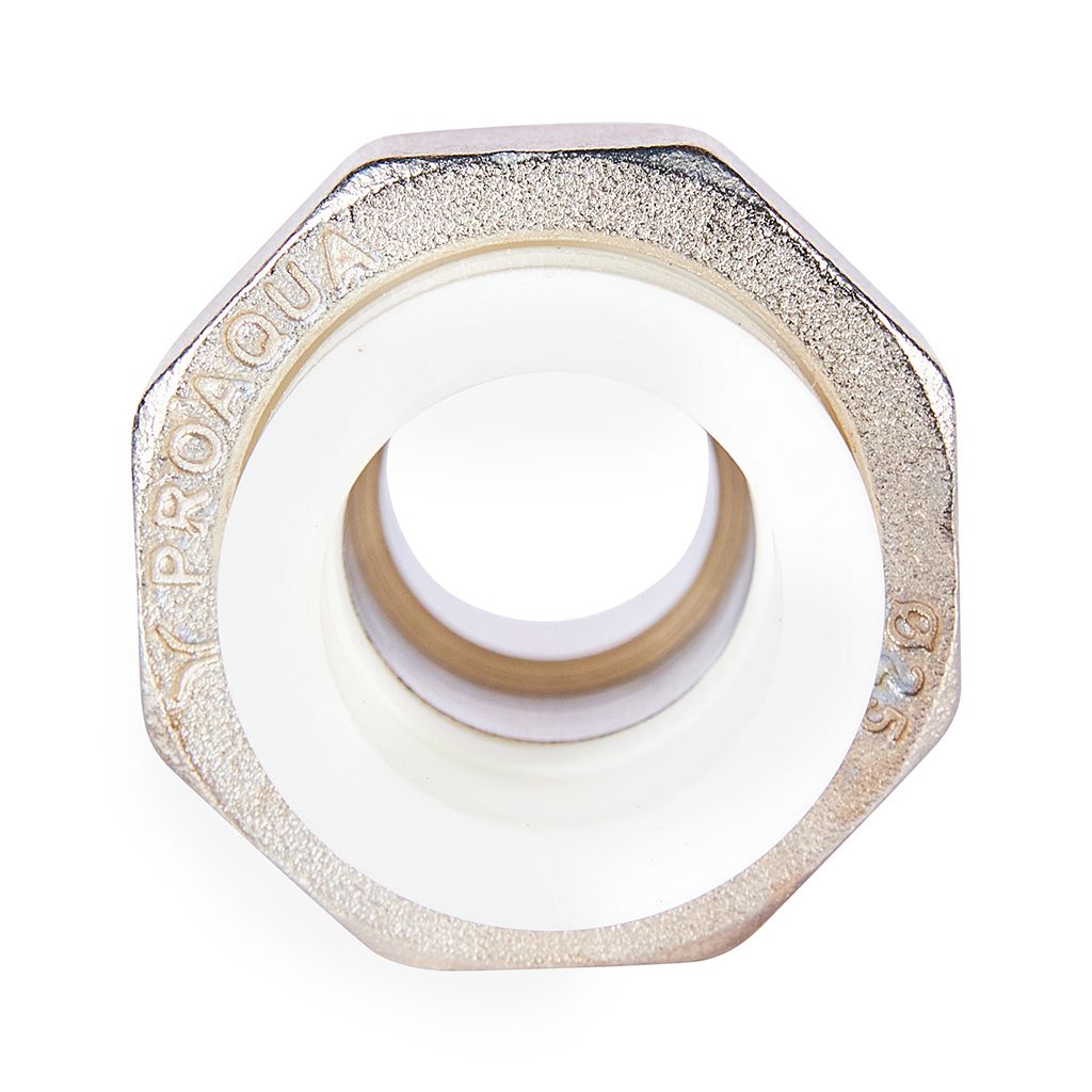 Муфта комбинированная Pro Aqua d=25-3/4 PP-R разъемная (американка) УСИЛЕННАЯ НР Белая