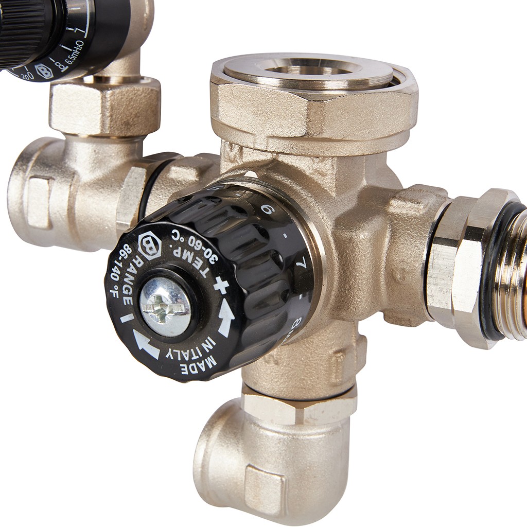 Насосно-смесительный узел STOUT SDG-0120 с термостатическим клапаном и байпасом, без насоса, SDG-0120-002000