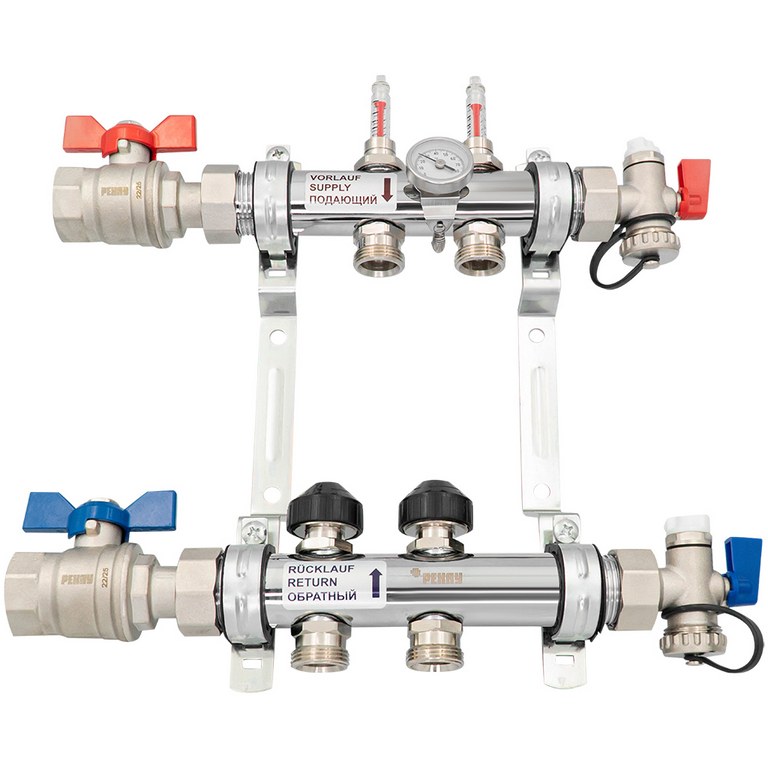 Комплект коллекторов с шаровыми кранами РЕХАУ HKV-D 2 контура, 12080213002