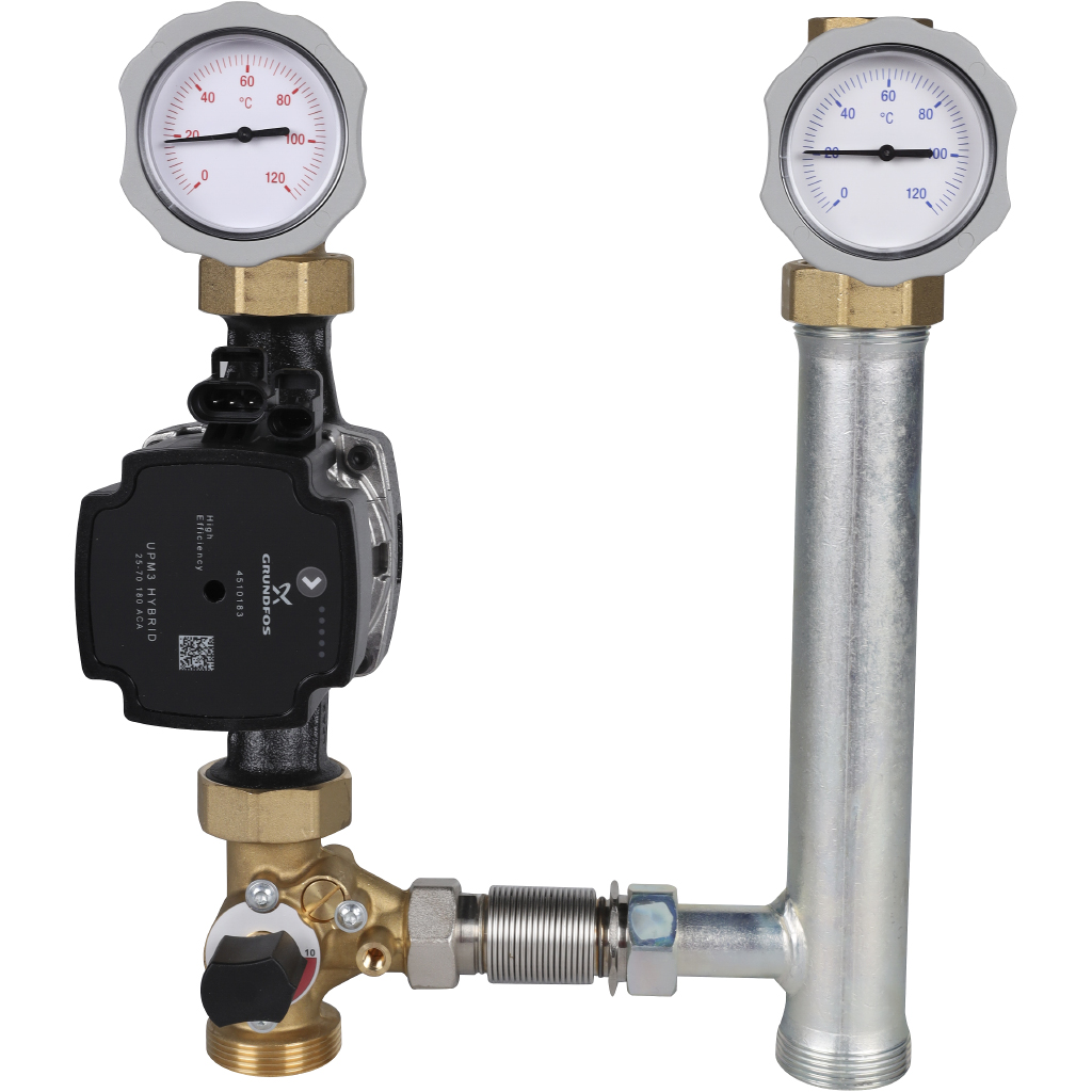 Насосная группа Meibes V-MK 1 с насосом Grundfos UPM3 Hybrid 25-70, со смесителем, подающая линия слева