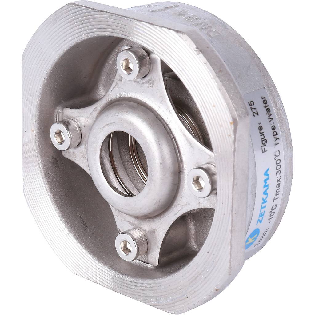 Клапан обратный пружинный ZETKAMA 275I Ду25 Ру40 межфланцевый из нерж. стали, 275I025E51