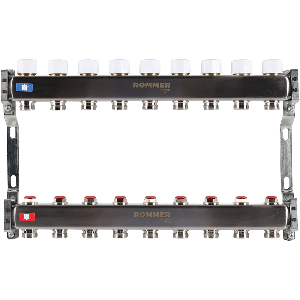 Коллектор из нержавеющей стали без расходомеров ROMMER 9 выходов, RMS-3200-000009