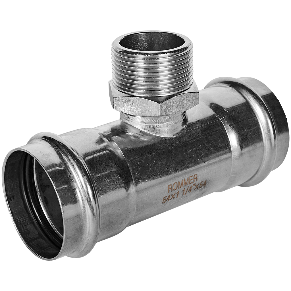Тройник-переходник-НР ROMMER 54х1 1/4 из нержавеющей стали прессовой