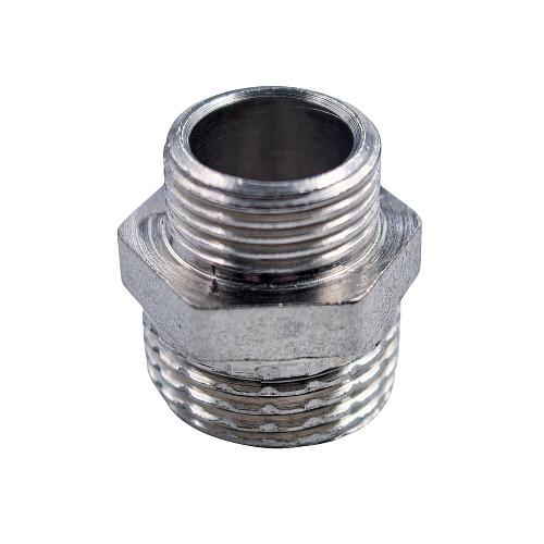 Ниппель переходной, латунь, наружная резьба 1/2х3/8, еврослот, никель, РТП