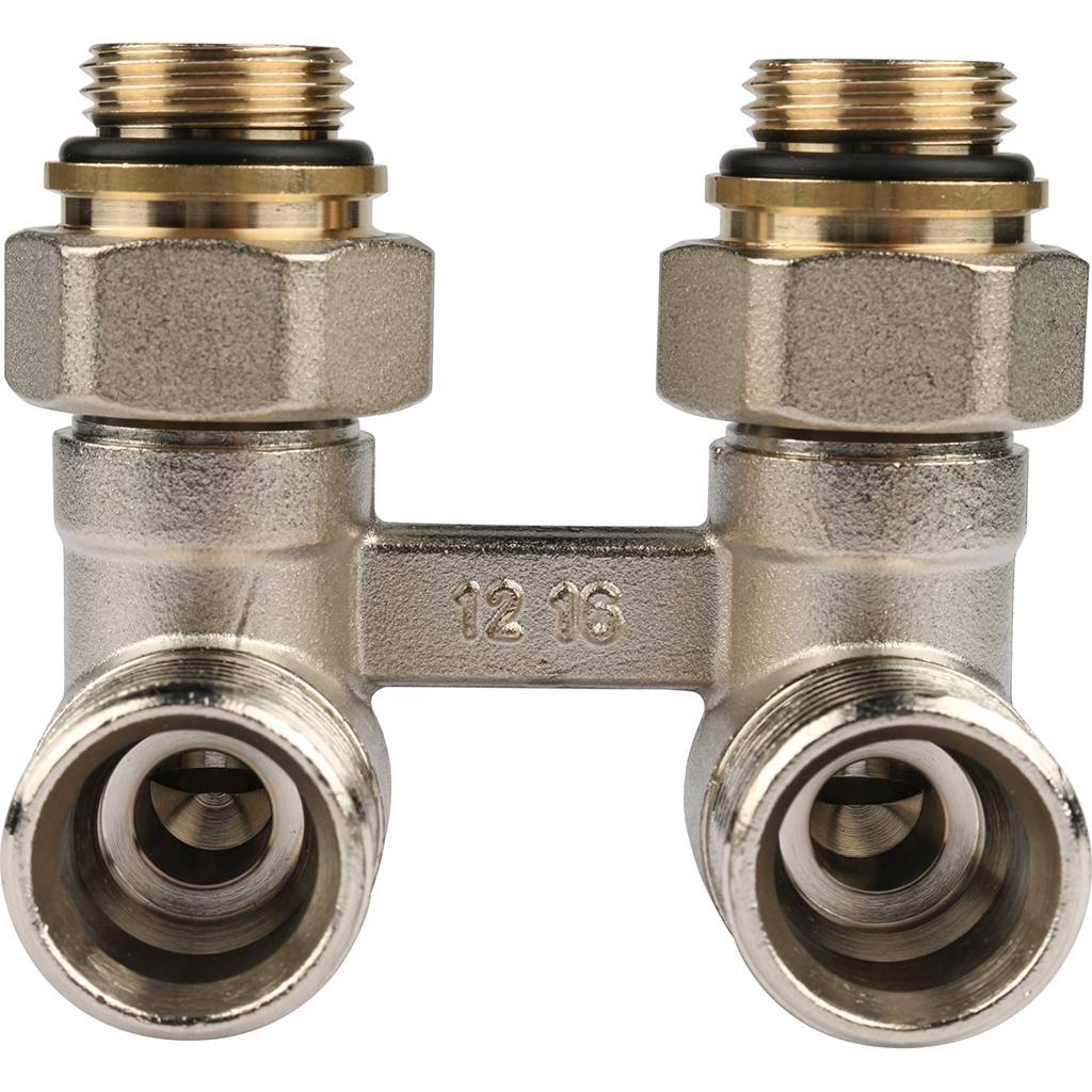 Пара шаровых кранов РЕХАУ RAUTITAN с соед. нип. G 1/2xG 3/4, угловой (никелирован.), 12407371001