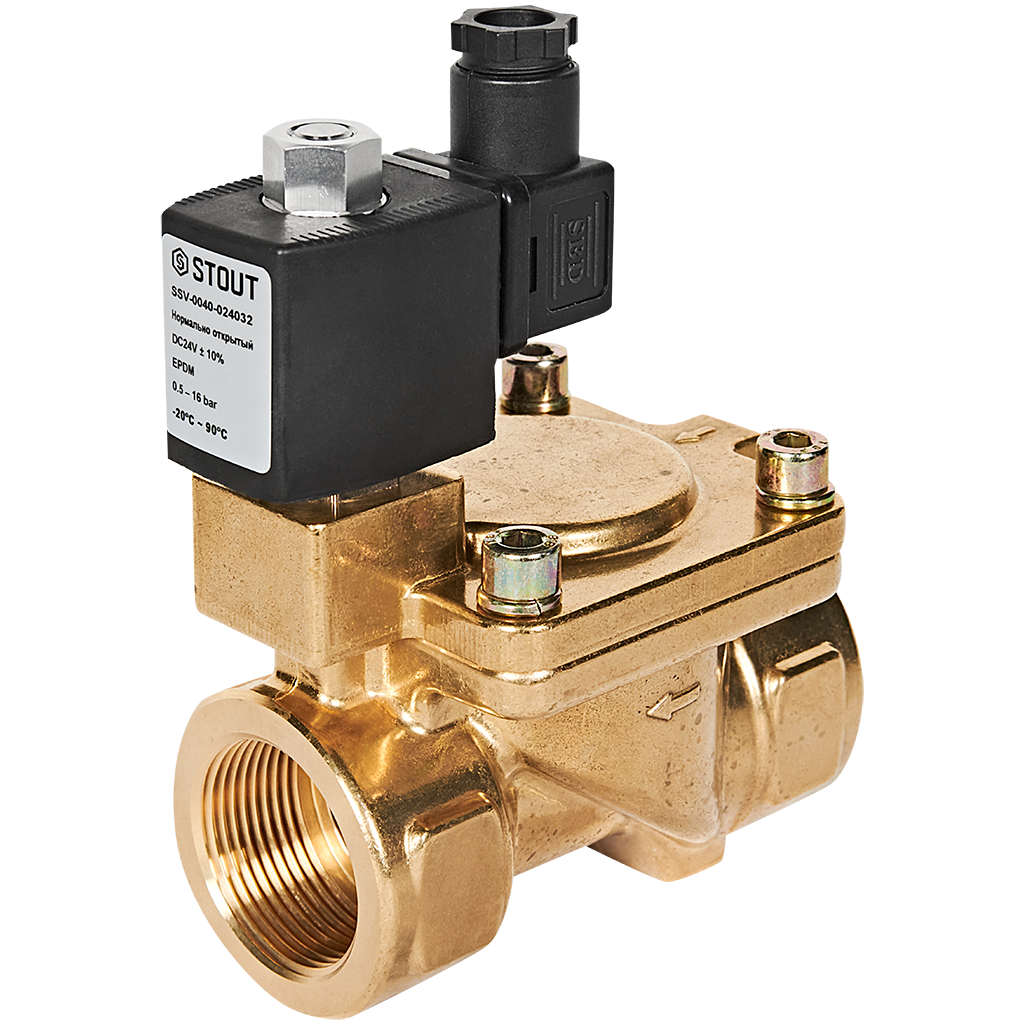 Клапан соленоидный (электромагнитный) STOUT непрямого (пилотного) действия НО 24В G1 1/4 SSV-0040-024032