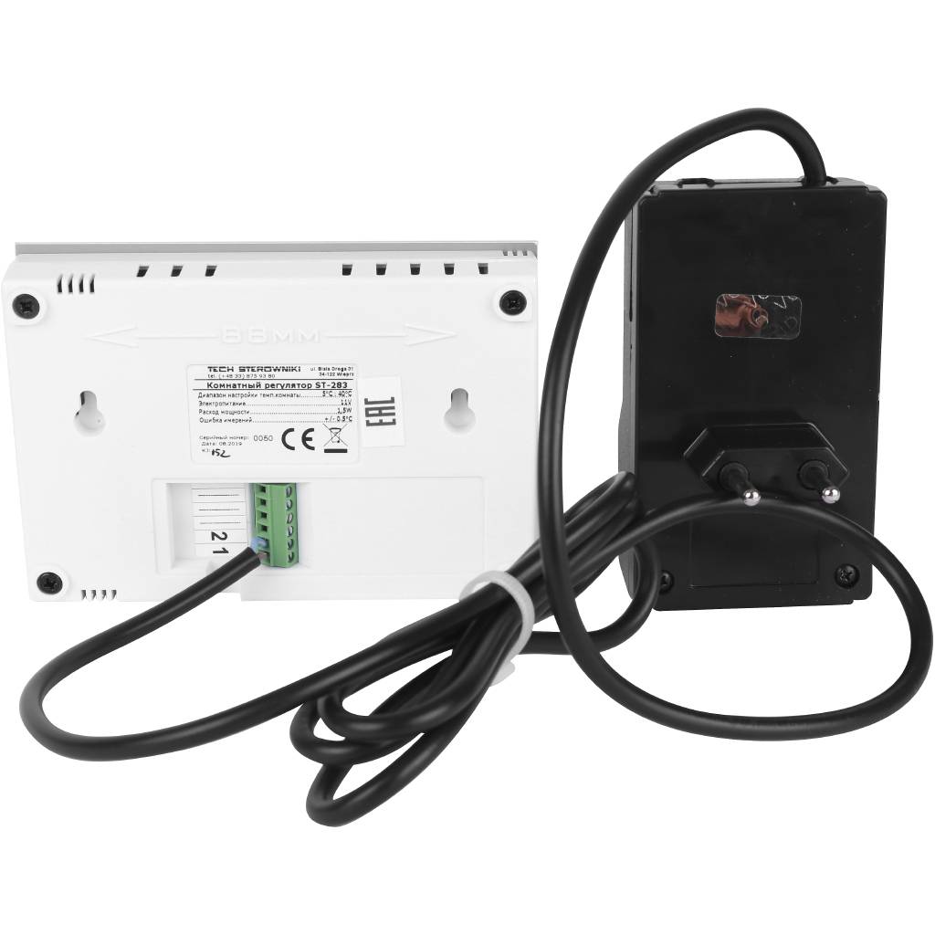 Комнатный двухпозиционный  регулятор цветной (стекло 2мм) белый TECH ST-283