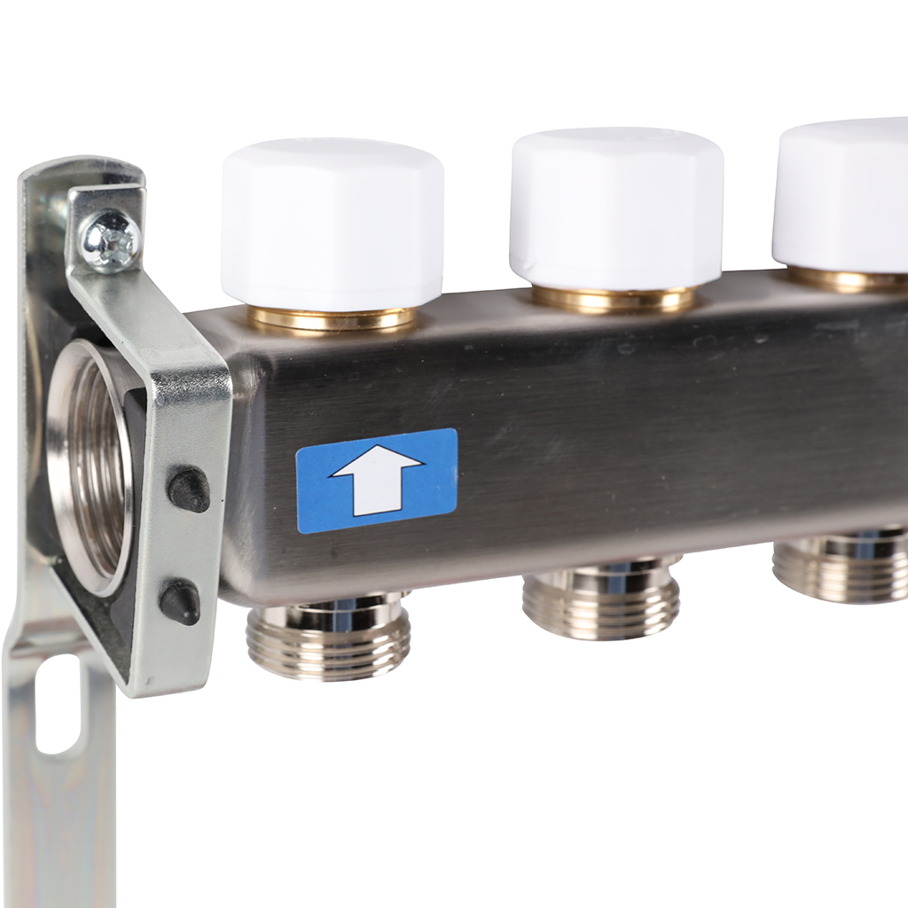 Коллектор из нержавеющей стали с расходомерами ROMMER, с клапаном вып. воздуха и сливом 10 выходов, RMS-1201-000010