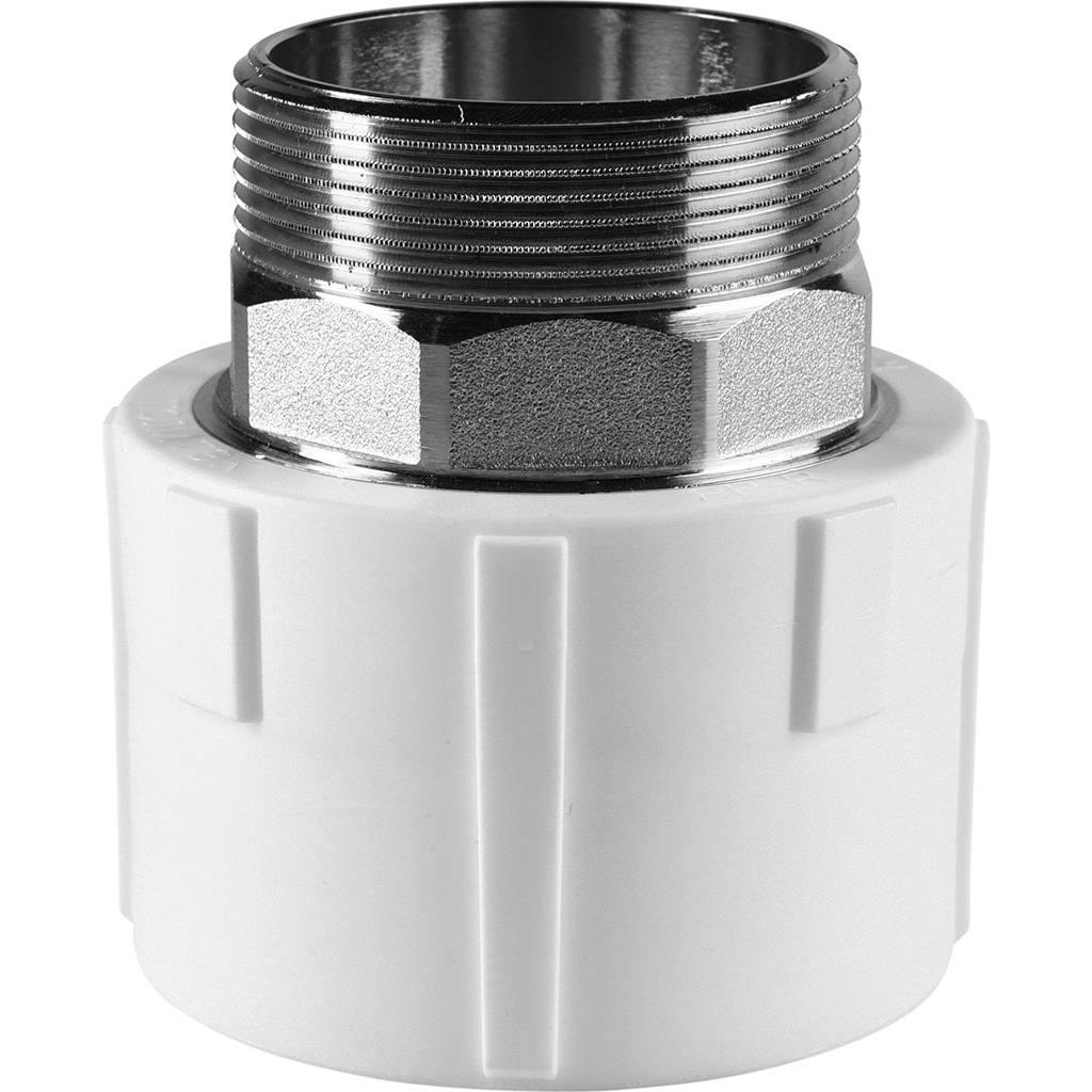 Муфта комбинированная Политэк 63x2 под шестигранник наруж. резьба для полипропиленовых труб под сварку (цвет белый), 9000006302