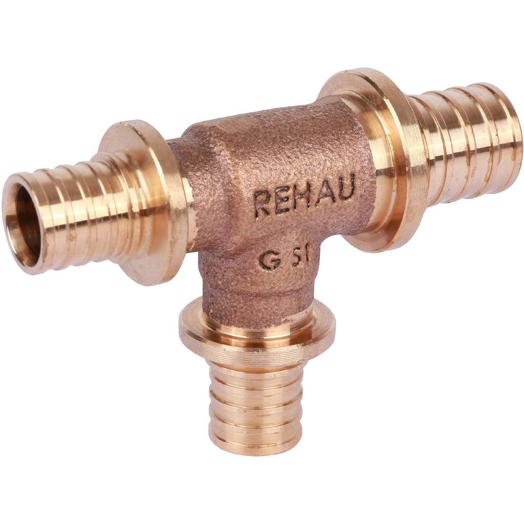 Тройник РЕХАУ RAUTITAN PLATINUM с уменьшенным боковым и торцевым проходами 20-16-16 RX для труб из сшитого полиэтилена аксиальный