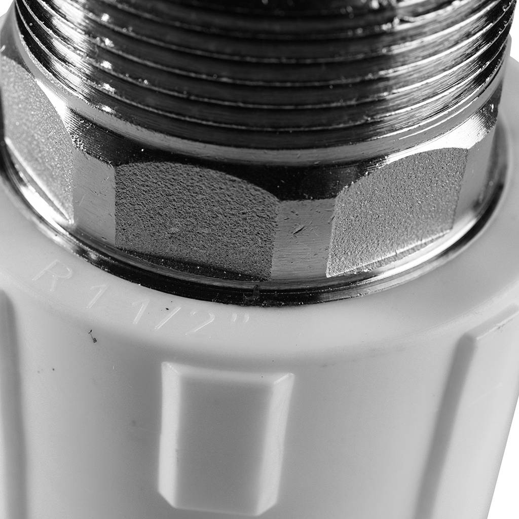 Муфта комбинированная Политэк 50x1 1/2 под шестигранник наруж. резьба для полипропиленовых труб под сварку (цвет белый), 9000050112