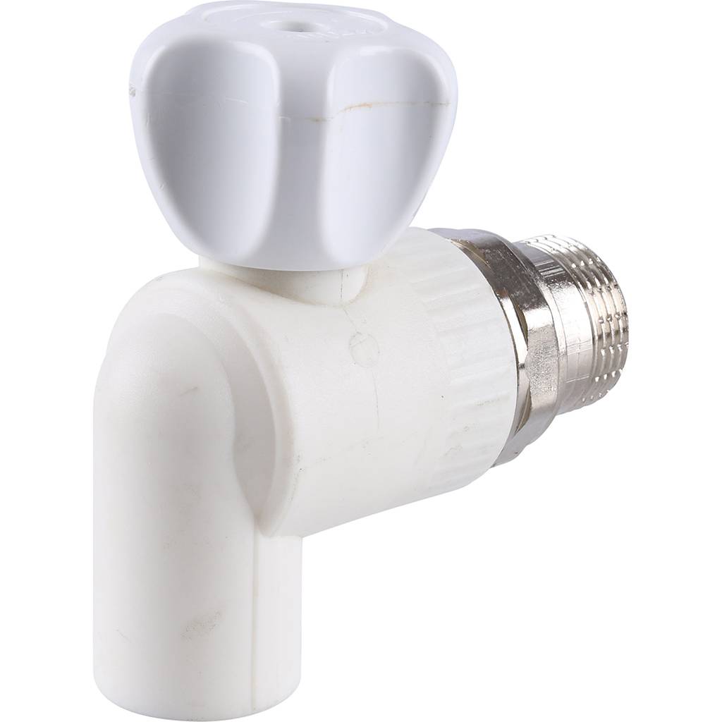 Кран шаровой Kalde разборный угловой с накидной гайкой 20x3/4 для полипропиленовых труб под сварку (цвет белый), 3242-vre-200c00