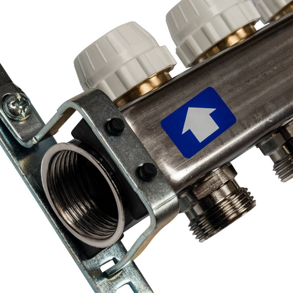 Коллектор из нержавеющей стали без расходомеров, с клапаном вып. воздуха и сливом STOUT 4 выхода