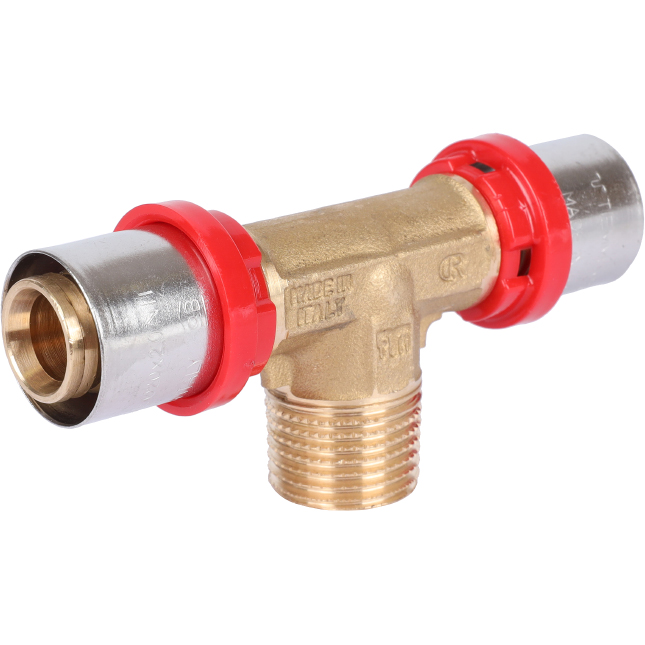 Тройник TIEMME с наружной резьбой 20x1/2x20 для металлопластиковых труб прессовой, 1650092