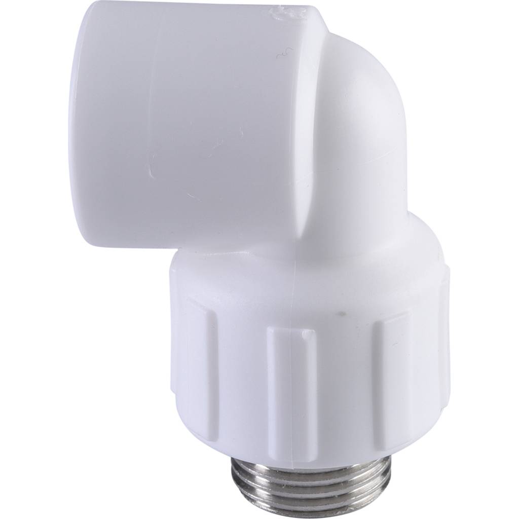 Угольник Политэк 20x1/2 с наружной резьбой для полипропиленовых труб под сварку (цвет белый), 9410002012