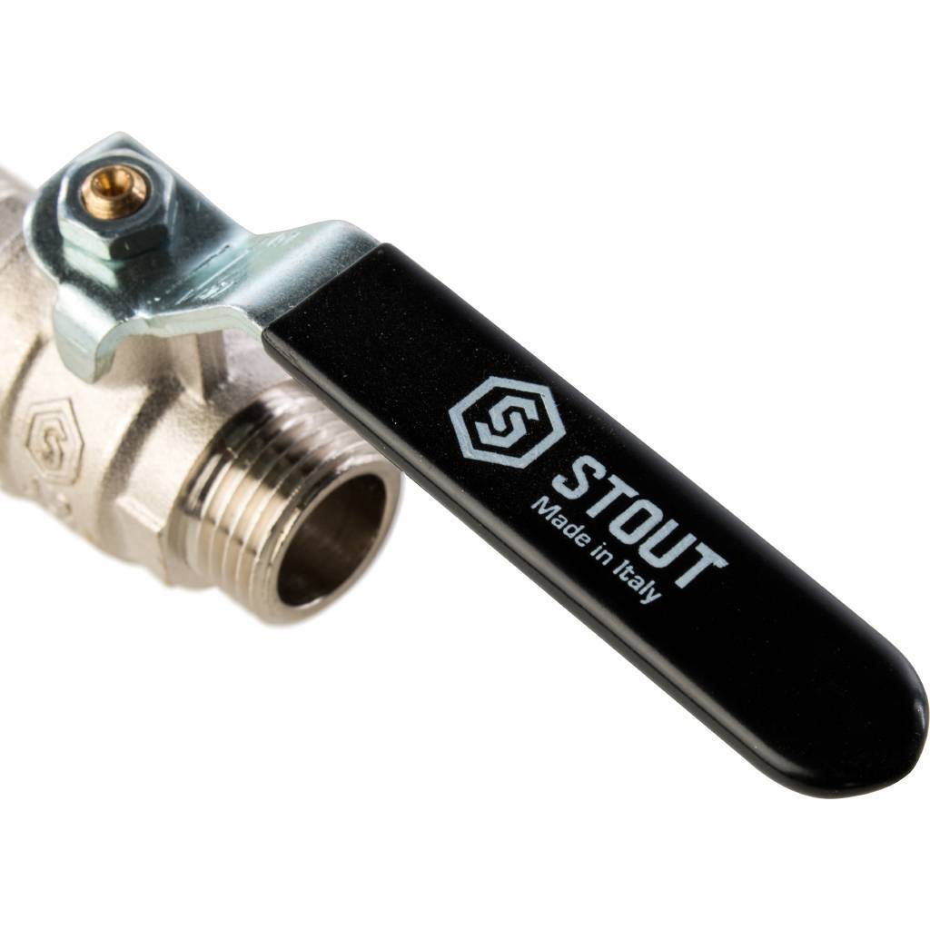 Кран шаровой STOUT полнопроходной, НР/НР, ручка рычаг 1/2, SVB-0005-000015