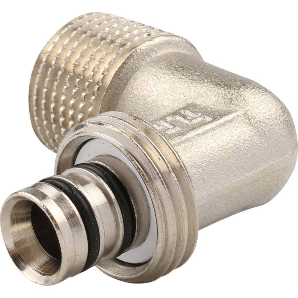 Угольник TIEMME с наружной резьбой (16х2.0х1/2) для металлопластиковых труб винтовой, 1600013