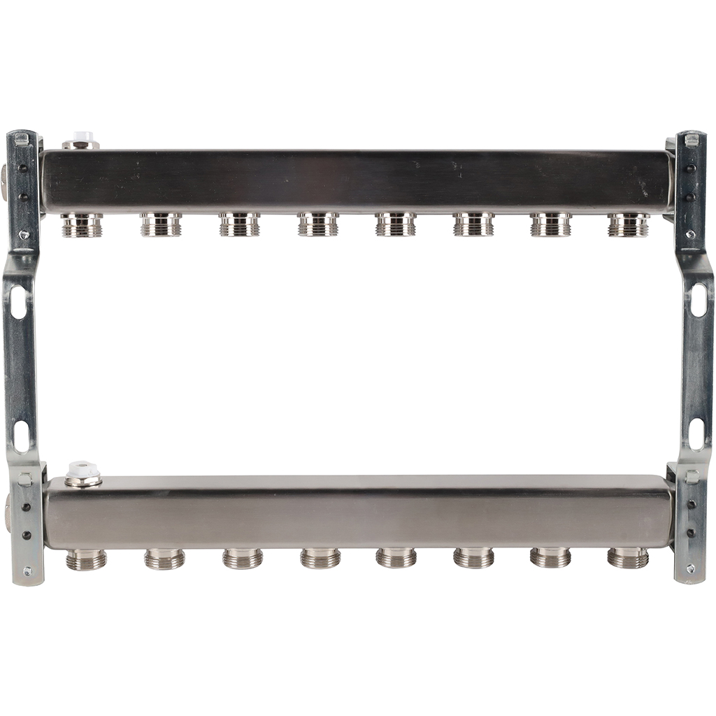 Коллектор из нержавеющей стали ROMMER для радиаторной разводки 8 выходов, RMS-4401-000008