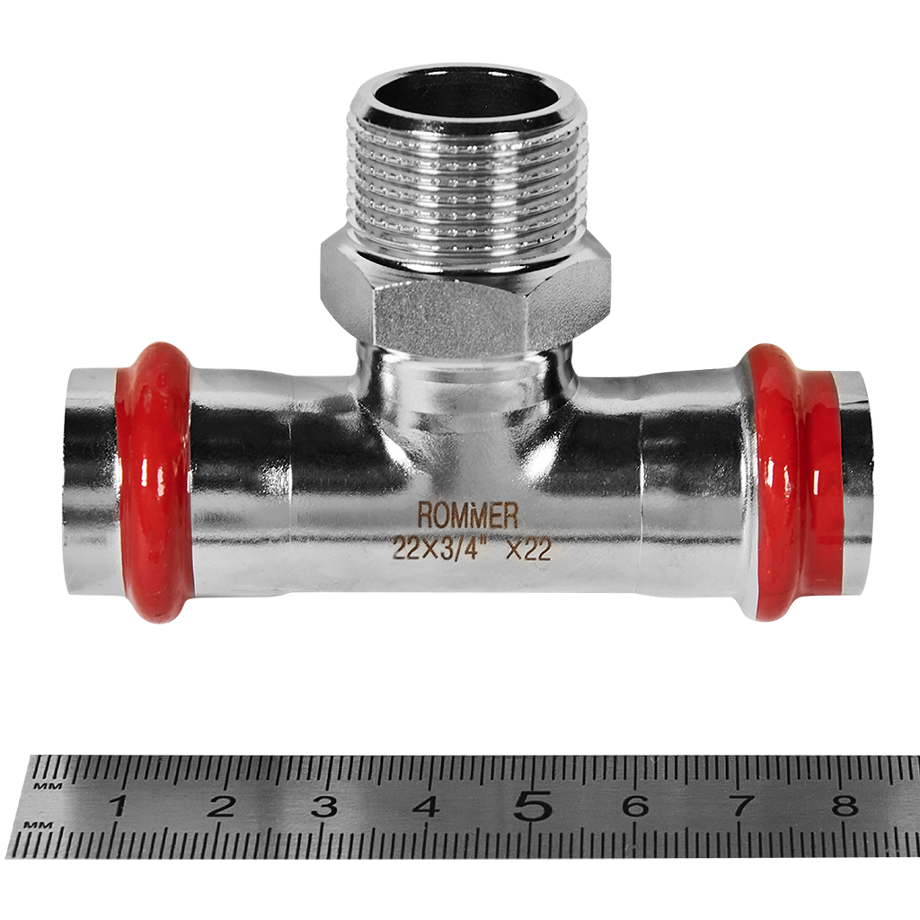 Тройник-переходник-НР ROMMER 22х3/4 из нержавеющей стали прессовой