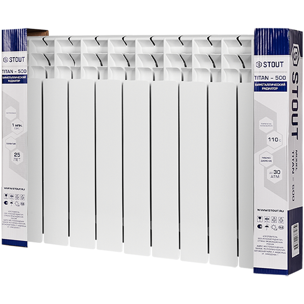 Радиатор биметаллический STOUT TITAN 500 9 секций боковое подключение (белый RAL 9016)