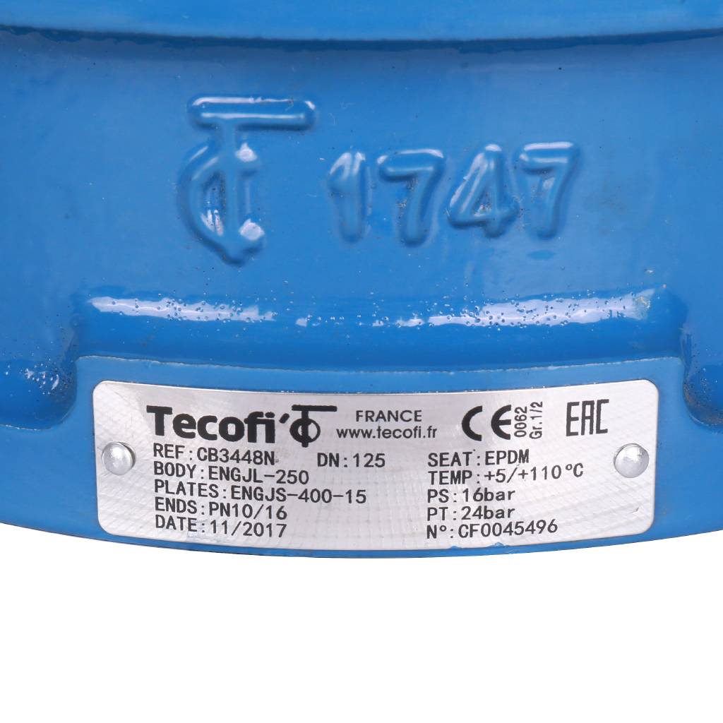 Обратный клапан двухстворчатый Tecofi из чугуна Ду125 Ру16 межфл ст/чуг T=110, CB3448N-EP0125