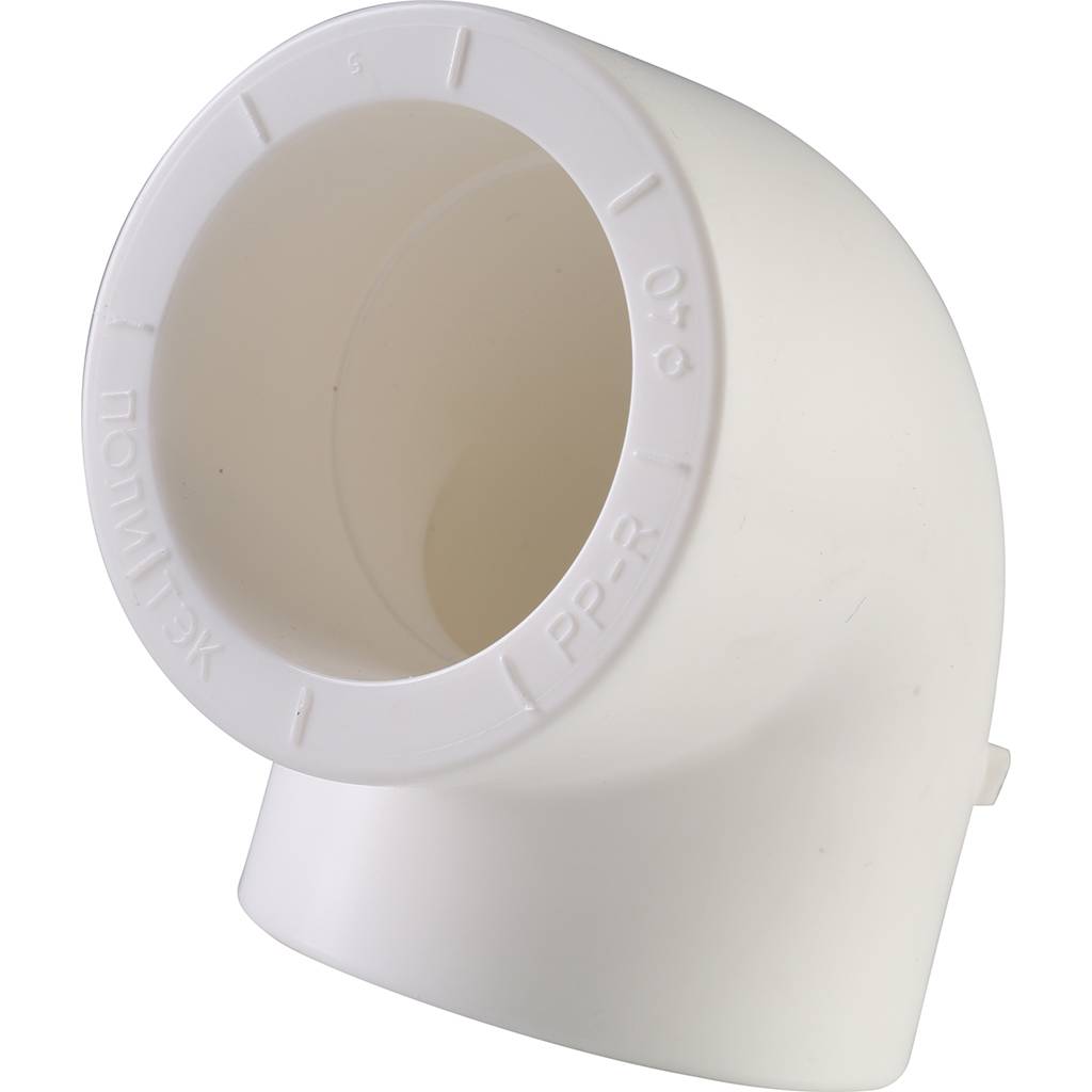 Угольник Политэк d=40 90* для полипропиленовых труб под сварку (цвет белый), 9000000340