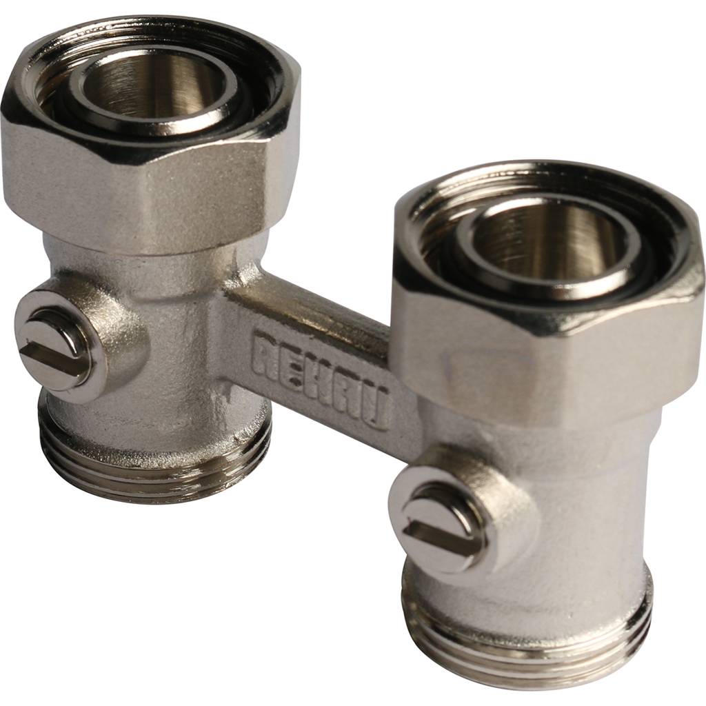 *12407271001 REHAU RAUTITAN Пара шаровых кранов с соед. нип. G 1/2xG 3/4, прямой (никелирован.), 12407271001