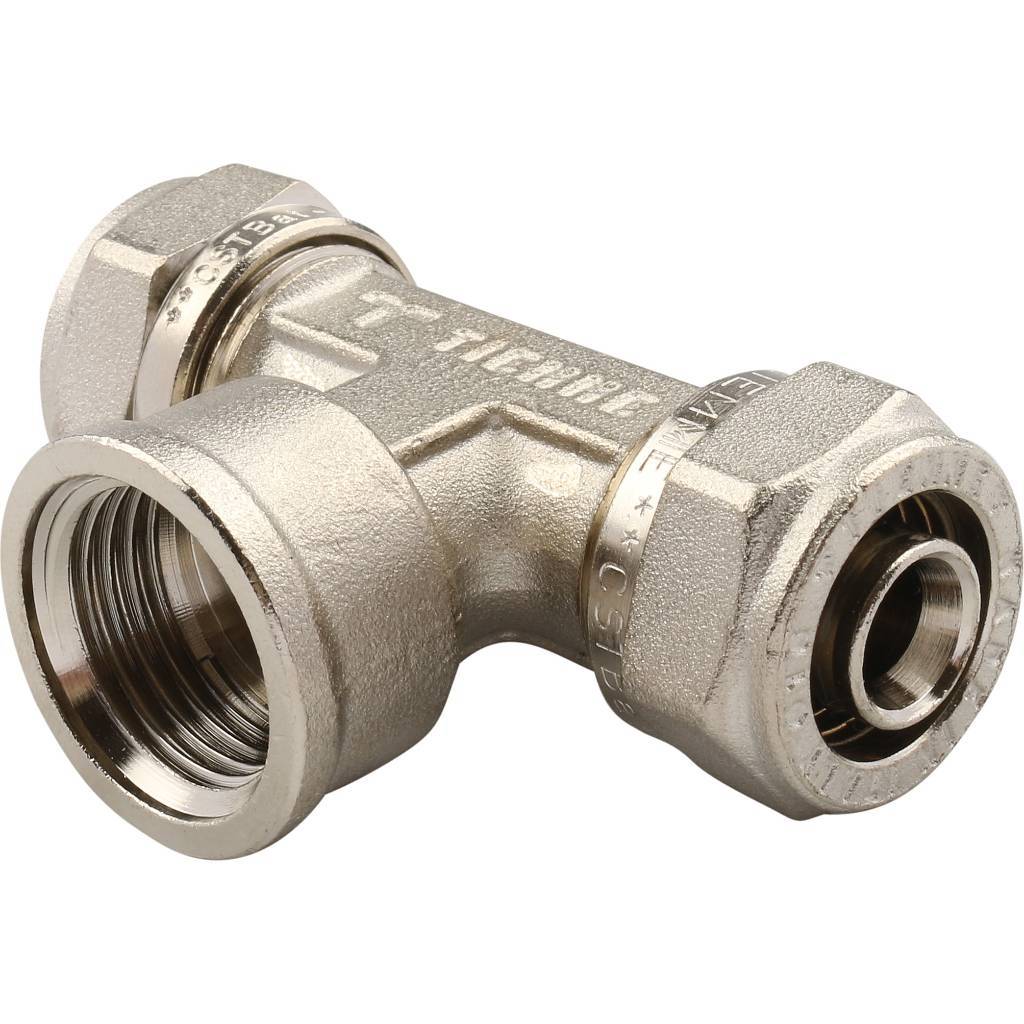 Тройник TIEMME с внутренней резьбой (16х2.0х1/2) для металлопластиковых труб винтовой, 1600018