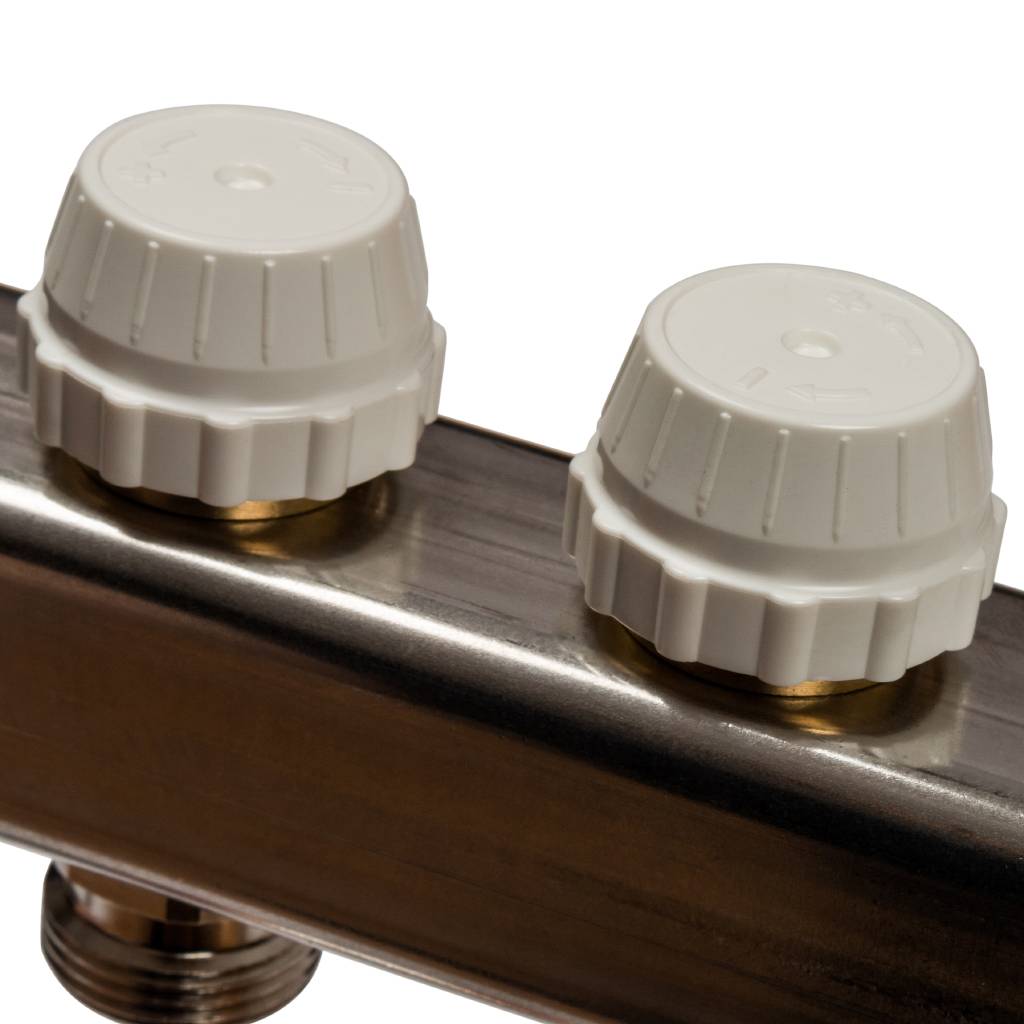 Коллектор из нержавеющей стали без расходомеров, с клапаном вып. воздуха и сливом STOUT 8 выходов, SMS-0932-000008