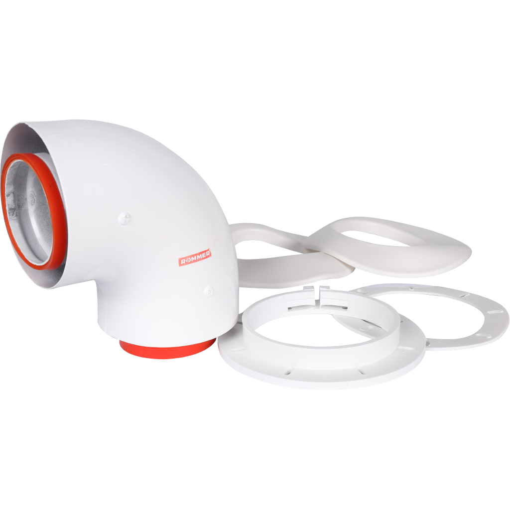 Начальный участок традиц. 90° коакс. ROMMER D60(м-м)/100(п-п) (Bosch, Buderus, Navien S/C/E, Baxi ECO Nova/Classic, Лемакс)в комплекте фланец, RCA-6010-240190