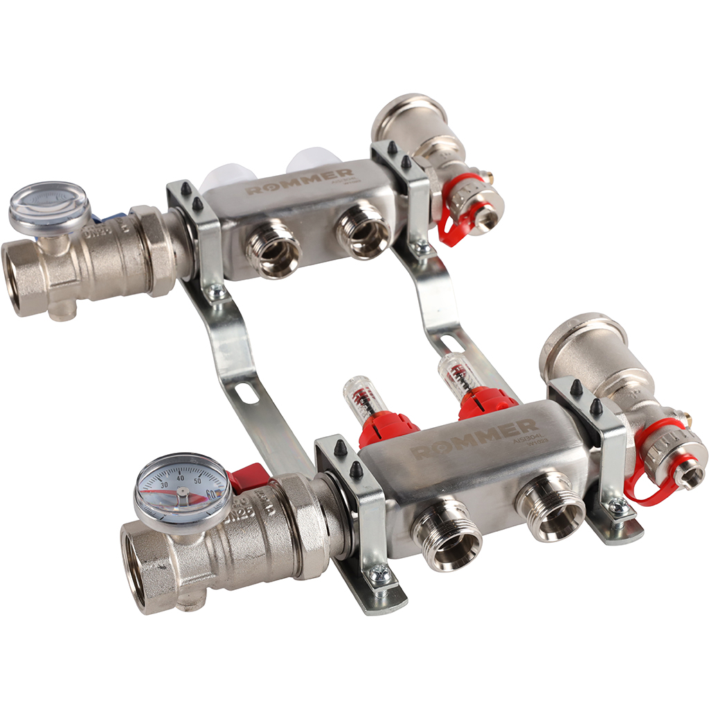 Коллектор из нержавеющей стали в сборе с расходомерами ROMMER 2 выхода, RMS-1210-000002