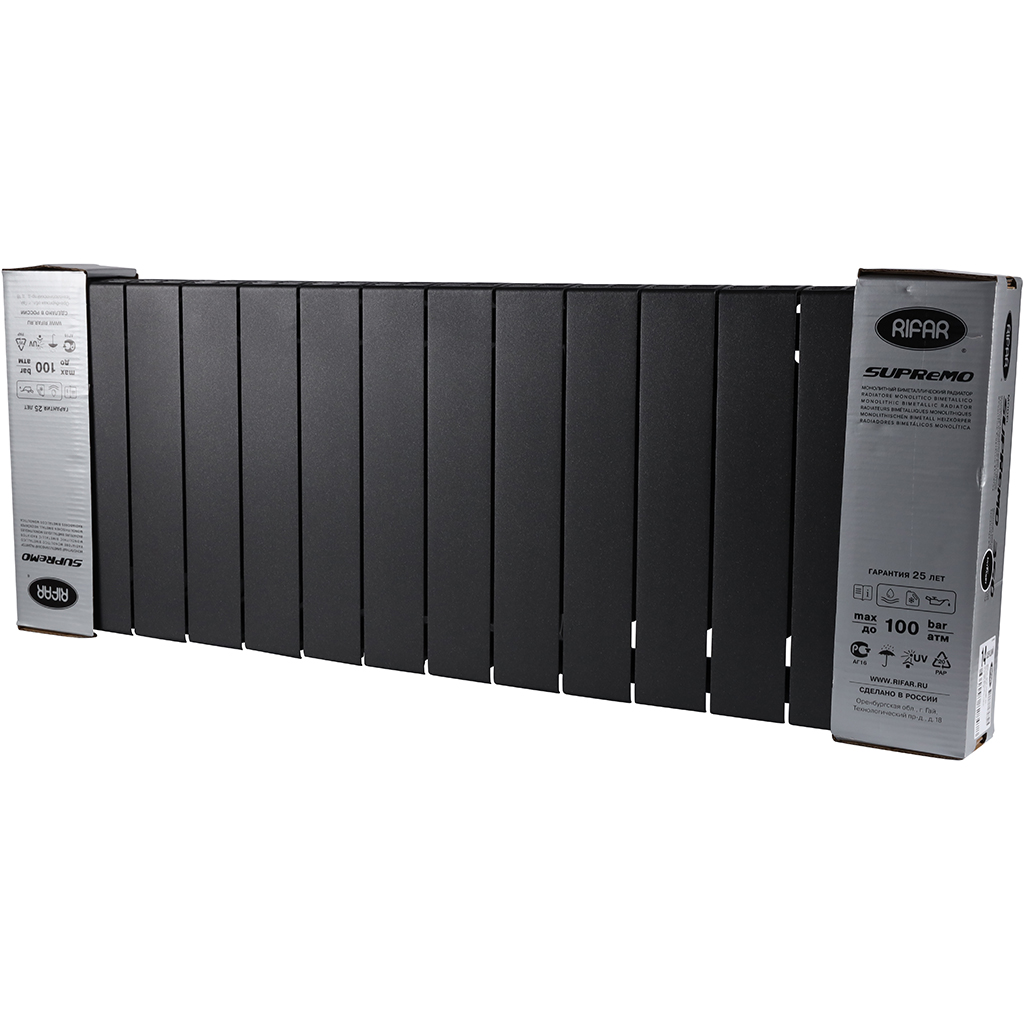 Радиатор биметаллический RIFAR SUPReMO 350 14 секций боковое подключение (Цвет АНТРАЦИТ), 4RS35-14-AN