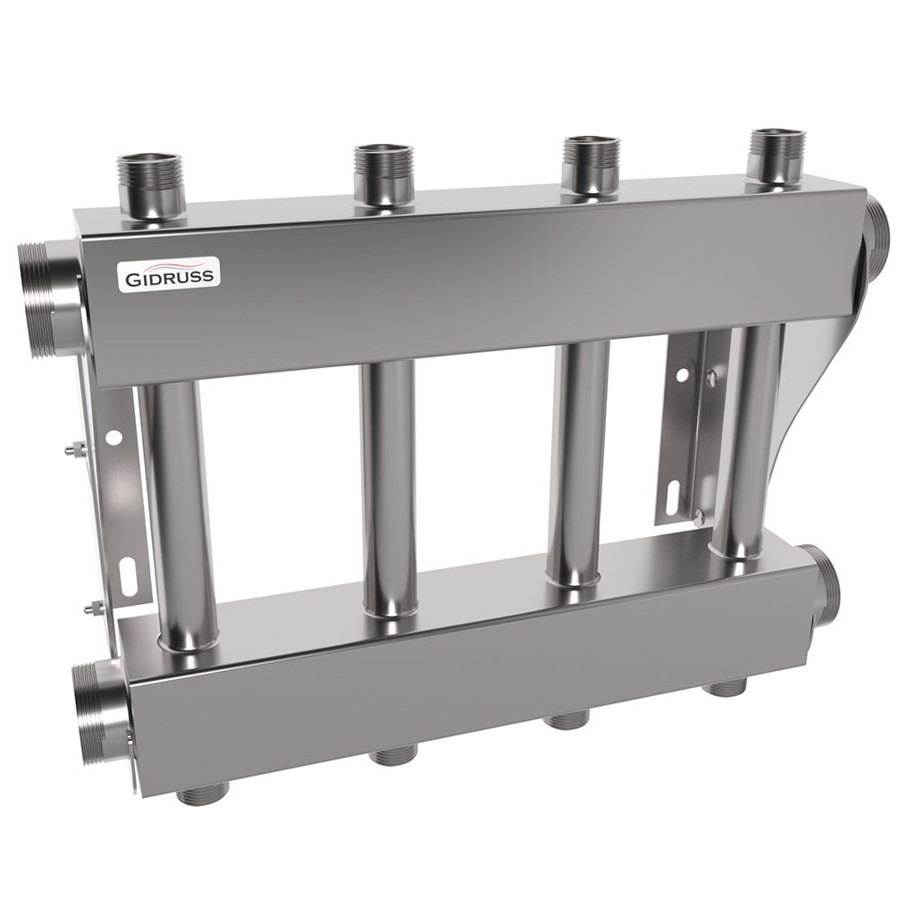 Модульный коллектор GIDRUSS MKSS-250-4DU (до 250 кВт, 2 магистр. подкл. G 2, 2 контура G 1 вверх и 2 вниз)