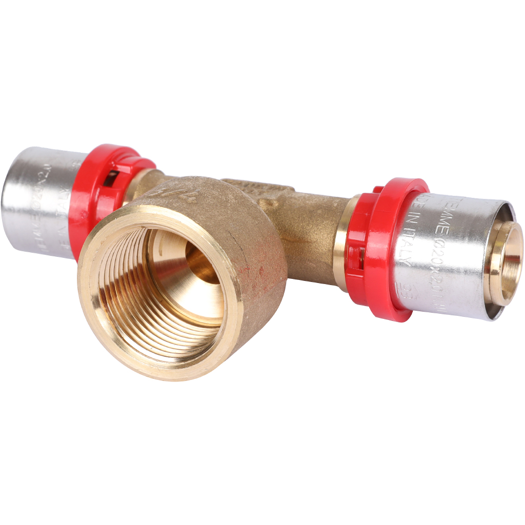 Тройник TIEMME с внутренней резьбой 20х3/4x20 для металлопластиковых труб прессовой, 1650079