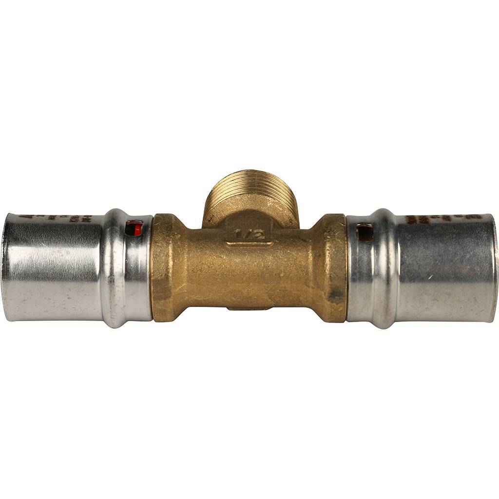 Тройник-переходник STOUT с наружной резьбой 20х1/2 х20 для металлопластиковых труб прессовой, SFP-0008-201220