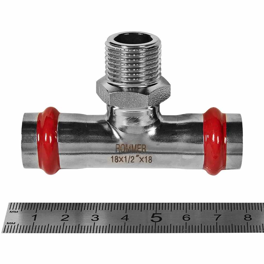 Тройник-Переходник ROMMER ВПр-НР, 18х1/2, из нержавеющей стали прессовой, RSS-1016-001812