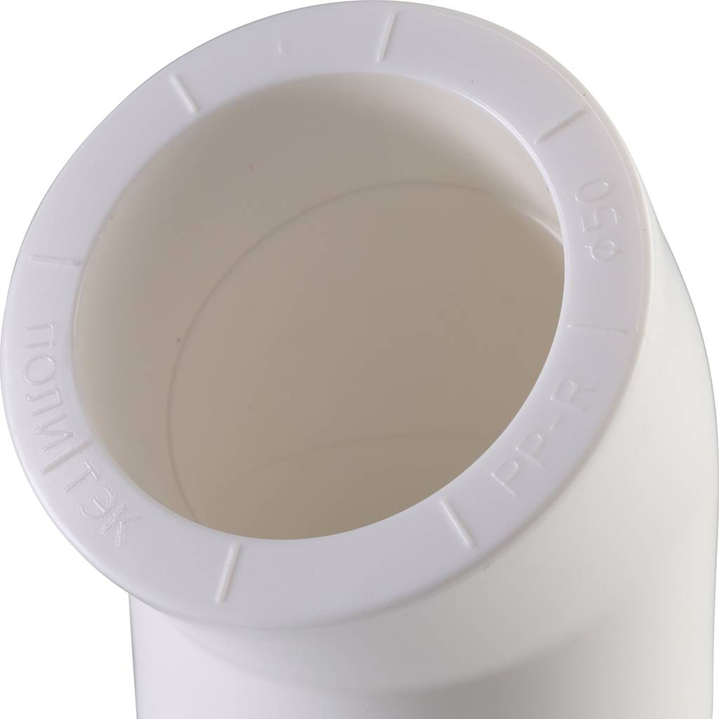 Угольник Политэк d=50 45* для полипропиленовых труб под сварку (цвет белый), 9400005045