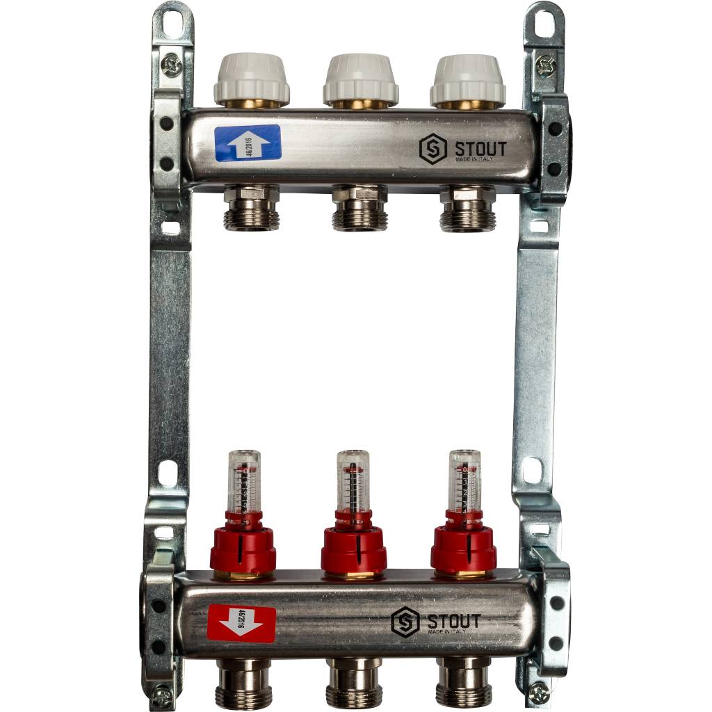Коллектор из нержавеющей стали с расходомерами STOUT 3 вых., SMS 0917 000003