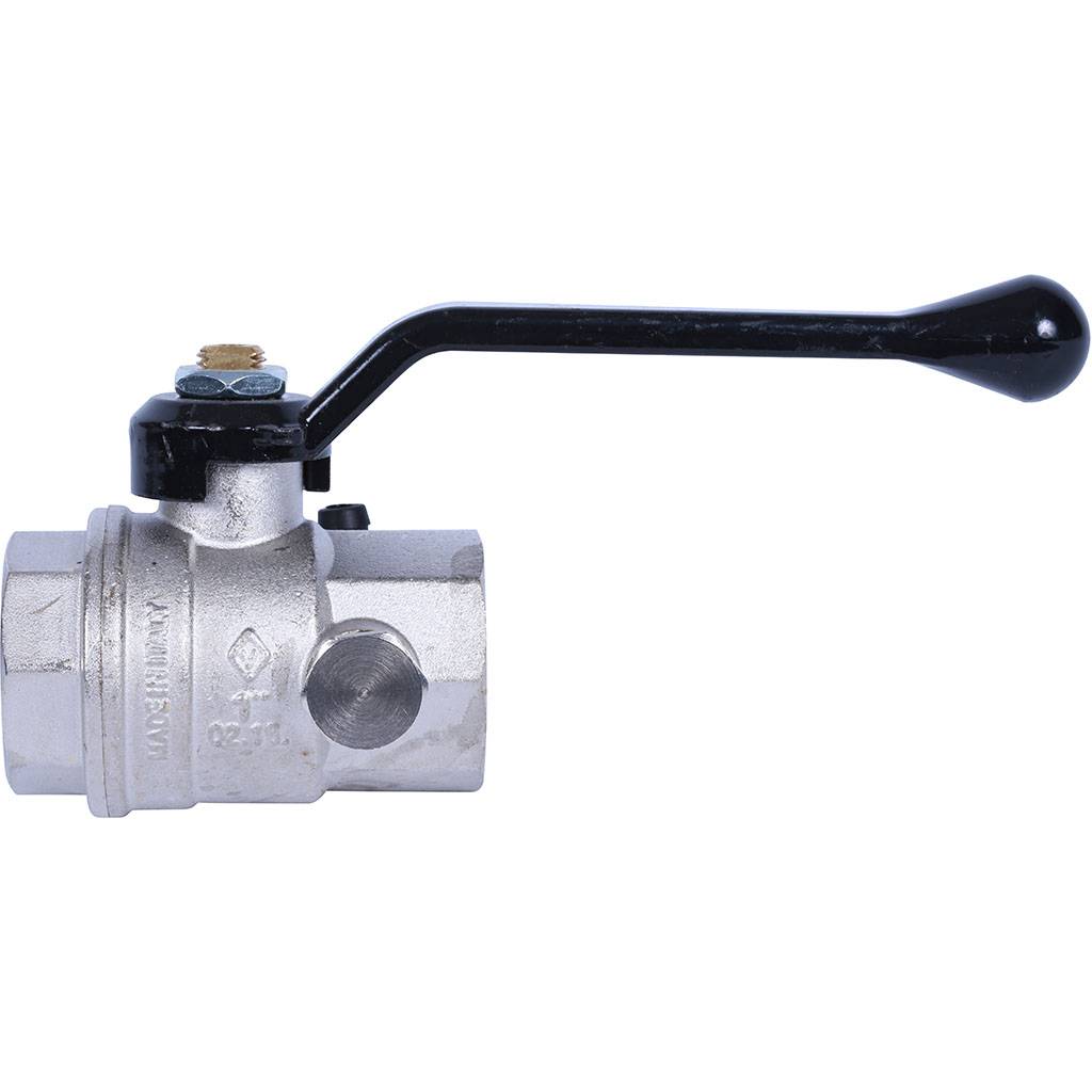 Кран шаровой BUGATTI Oregon с дренажем и воздухоотводчиком, (ручка-рычаг алюминий) внут-внут резьба 1, 03300029