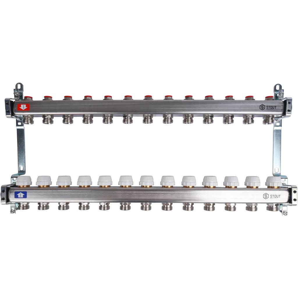 Коллектор из нержавеющей стали без расходомеров STOUT 13 выходов, SMS 0922 000013