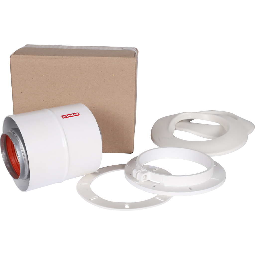 Начальный участок традиционный вертикальный коаксиальный ROMMER D60(м-м)/100(п-п) (Bosch, Buderus, Navien S/C/E, Baxi ECO Nova/Classic, Лемакс) в комп. фланец, RCA-6010-240100